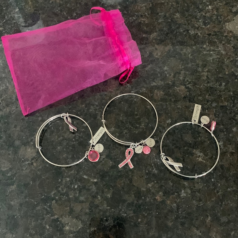 Silver Expandable Bracelet Breast Cancer Awareness Charm Bangle